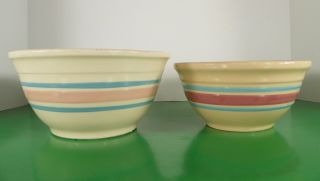 Mccoy Pottery Pink Blue Banded Stripes 7 " Advertising And 8 " Mixing Bowl