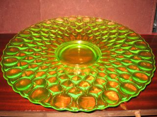 Vaseline Uranium Glass Cake Serving Plate Platter Pedestal Tray Stand Art Yellow