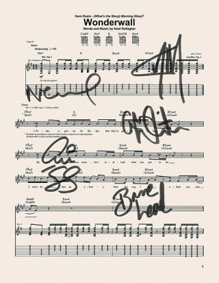 Oasis - Rare Signed / Autographed Wonderwall Music Sheet Best Seller ⭐⭐⭐⭐⭐754