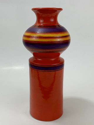 Bitossi Pottery Aldo Londi Rosenthal Netter Vase Red W/ Purple Yellow Stripes