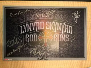 Lynyrd Skynyrd Signed Poster God/guns Rossington Van Zant Medlocke