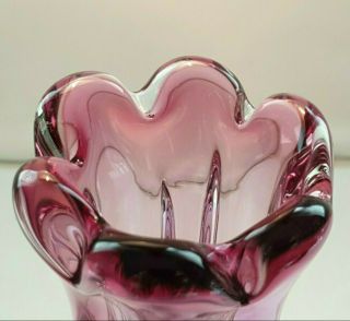Murano Sommerso Pink and Blue Sculpted Vase Cased in Clear Glass 5