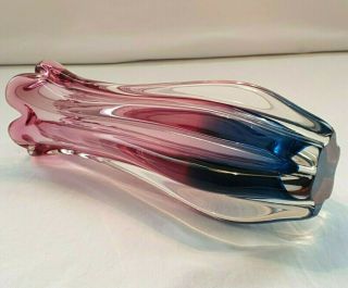 Murano Sommerso Pink and Blue Sculpted Vase Cased in Clear Glass 7