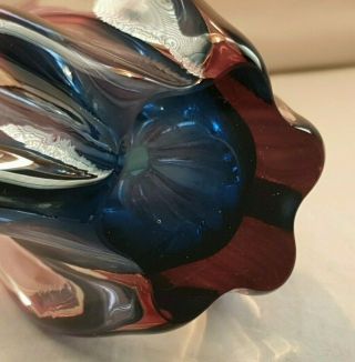 Murano Sommerso Pink and Blue Sculpted Vase Cased in Clear Glass 8