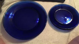 Set Of 8 - Cobalt Blue Glass Plates - 4 Dinner ; 10 1/2 " & 4 Salad Plates 7 1/2 "