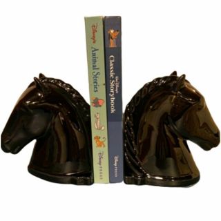 Abingdon Black Horse Bookends Vintage Mid - Century Equestrian Glossy Ebony Usa
