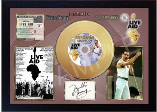 Freddie Mercury Queen Wemble Mini Gold Vinyl Cd Record Signed Framed Photo Print