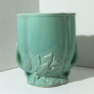 Vintage Nelson Mccoy Art Studio Green Glaze Leaves & Berries Vase