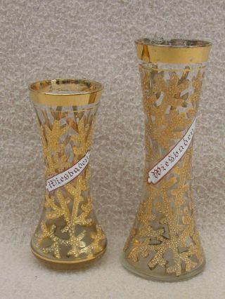 2 Antique Bohemian Moser German Fritz Heckert Glass Vase Wiesbaden Coral Pattern