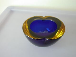 Murano Sommerso Art Glass Small Amber/blue Geode Bowl