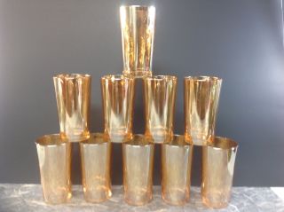 Jeanette Glass Iridescent Marigold Swirl 5 " Tumblers Glassware,  10pc