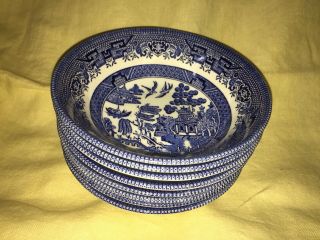 8 Blue Willow Berry Bowls By Churchill Made In England