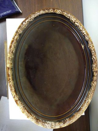 2 Vtg Monmouth (usa) Pottery Brown Drip 12 " Oval Serving Platter Maple Leaf