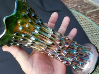 Fenton Carnival Glass Green April Showers Swung Vase