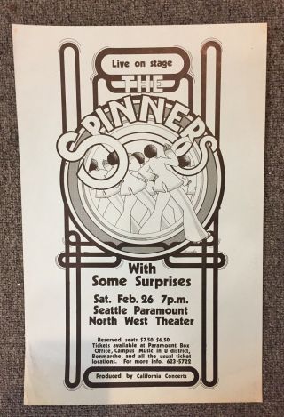 The Spinners Orginal 1970s Concert Poster Showbill Seattle Paramount Theater