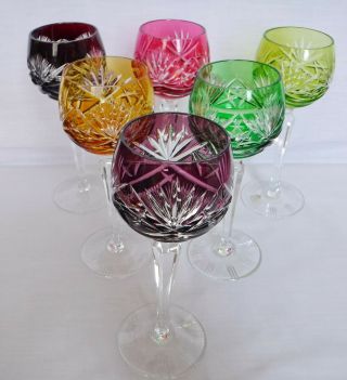 6 X Crystal Wine - Hock Glasses Harlequin