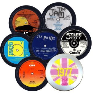 1970s Record Label Coasters.  Punk.  Bowie.  Pink Floyd