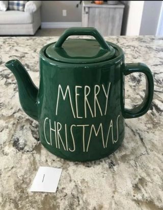 Rae Dunn Green Merry Christmas Teapot