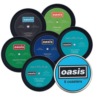 Oasis.  6 Coasters In A Tin.  Shakermaker Supersonic Live Forever Definitely Maybe