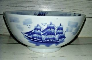 Vintage Nantucket Distributing Co Nautical Large Ceramic Bowl W/ Schooner Ship