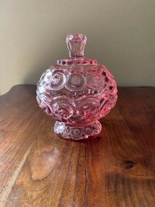 Vintage LE Smith Glass Pink Moon & Stars 5 1/2 