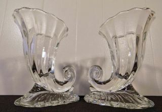 Antique Heisey Warkwick clear glass cornucopia horn of plenty 7 