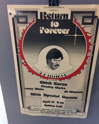 Chick Corea Return To Forever Orginal 1970s Concert Poster Al Dimeola San Diego