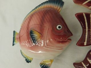 VINTAGE TROPICAL FISH WALL POCKET VASE PAIR PINK RED 5