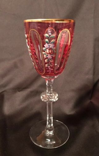Vintage Moser Czech (?) Unmarked Goblet Wine Stem Glass 9” Tall