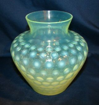Vintage Phoenix Glass Vaseline Green Opalescent Coin Dot Spot Vase