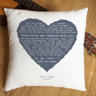 The Beatles In My Life Lyrics Heart Cushion - Ideal Xmas Christmas Gift Idea Uk