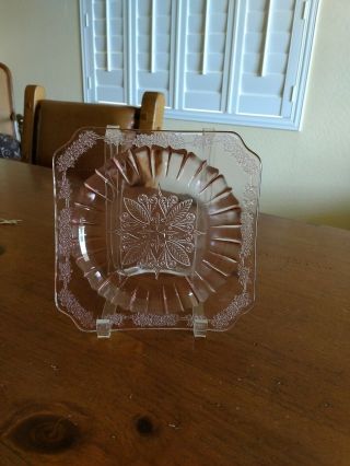 4 Adam Pink Square 9 " Dinner Plates By Jeannette Glass Co.  1932 Depression Glass