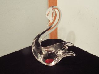Vintage Murano Italy Crystal Glass Swan With Foil Makers Mark