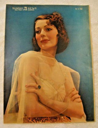 Vtg 1930s Loretta Young Photo 1938 Ny Sunday News Cover Movie & Tv Star Actress
