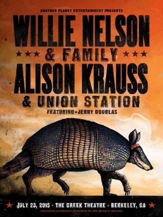 Willie Nelson & Alison Krauss Screenprint Concert Poster - 7/23/15 Berkeley