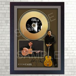 Johnny Cash Man In Black Mini Gold Vinyl Cd Record Signed Framed Photo Print 2