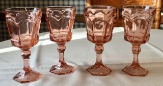 Vintage 4 Pink Fostoria Glass Virginia 7 1/4” Water Goblets