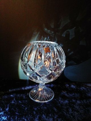 24 Lead Hand Cut Crystal Rose Bowl Vase Candle Holder Ball Poland