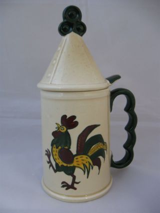 Vintage Metlox Poppytrail California Pottery Green Rooster Mug Stein W/ Lid Top