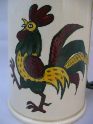 Vintage Metlox Poppytrail California Pottery Green Rooster Mug Stein W/ Lid Top 2