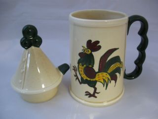 Vintage Metlox Poppytrail California Pottery Green Rooster Mug Stein W/ Lid Top 3