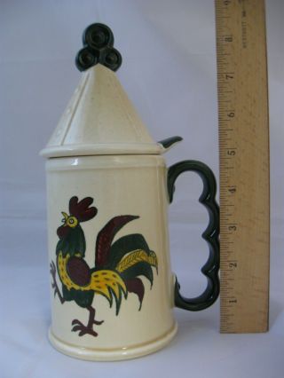 Vintage Metlox Poppytrail California Pottery Green Rooster Mug Stein W/ Lid Top 8