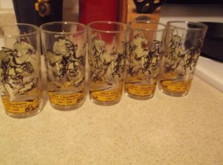 Rare Vintage Davy Crockett Set Of 5 Western Drinking Glasses