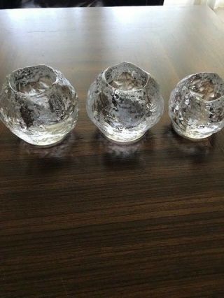 Kosta Boda Set 3 Snowballs Ice Crystal Candle Holder 2 Large And 1 Small
