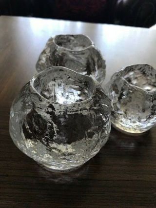 Kosta Boda Set 3 Snowballs Ice Crystal Candle Holder 2 Large and 1 Small 2