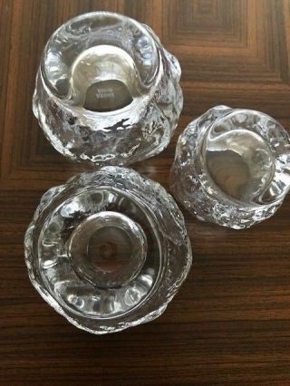 Kosta Boda Set 3 Snowballs Ice Crystal Candle Holder 2 Large and 1 Small 4