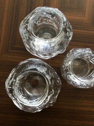 Kosta Boda Set 3 Snowballs Ice Crystal Candle Holder 2 Large and 1 Small 5