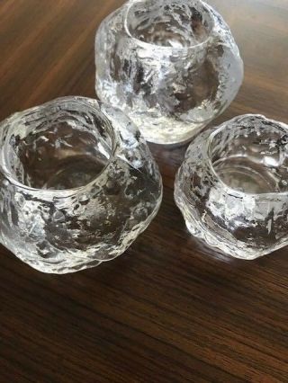 Kosta Boda Set 3 Snowballs Ice Crystal Candle Holder 2 Large and 1 Small 6
