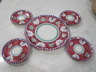 Solimene Vietri Italy Red Chicken 12 " Service Charger & 6.  5 " Saucer Plates