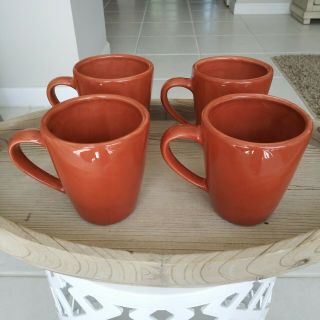 Pottery Barn Sausalito Rust Brown Orange Large Mugs Coffee Cups Set Of 4 Fall